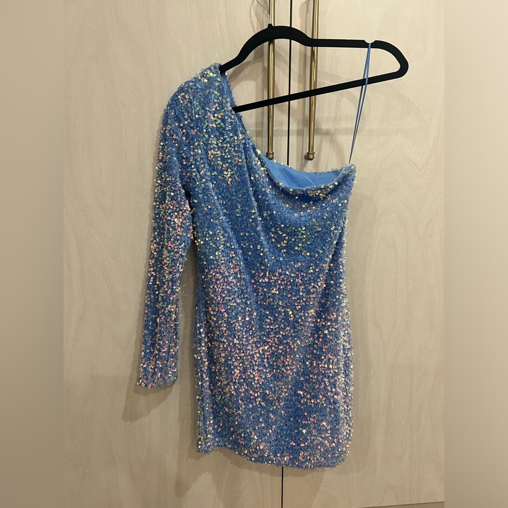 Sequin One-Shoulder Blue Dress